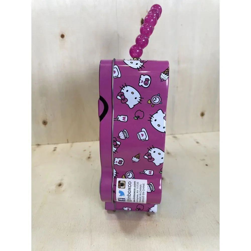 SANRIO Hello Kitty Purse Pink Teal Tin‎ Carry Case Storage Box Anime NEW